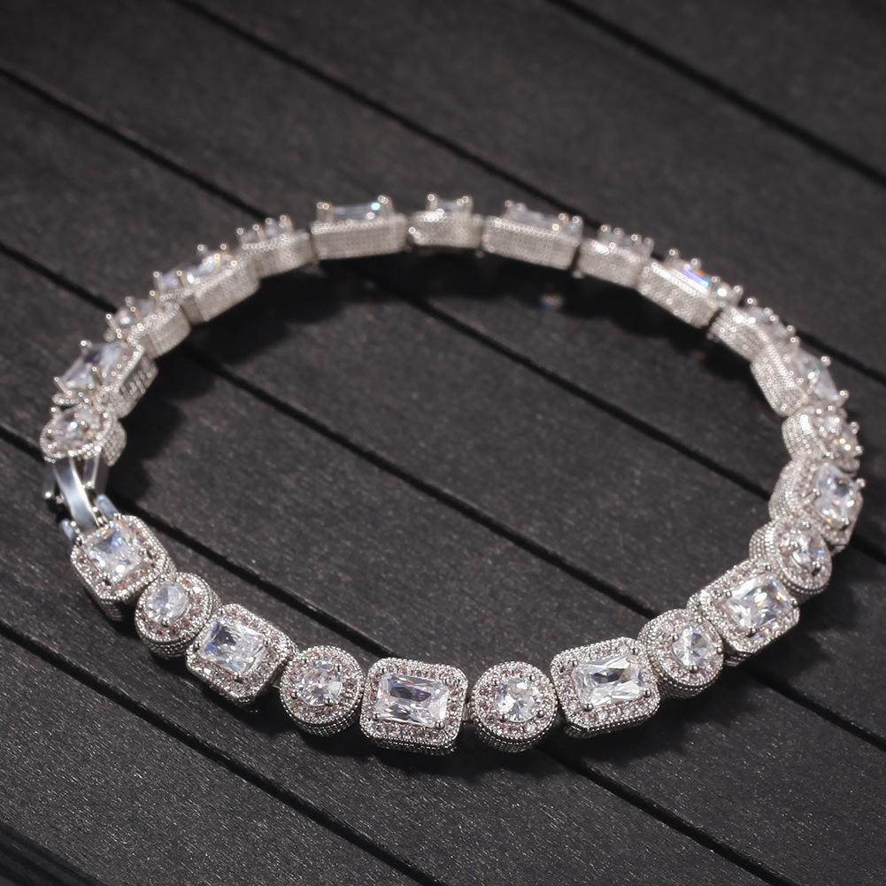 Hip Hop Professional Supplier 2019 New Launched Round&Square Stone Mix Gold Platinum Handmade Inlaid Iced Out Fancy Bracelet