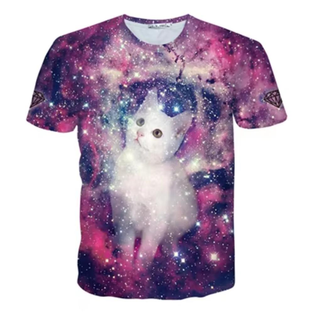 3D Printed Meow Star Cat Hip Hop Cartoon T-Shirt Summer Top