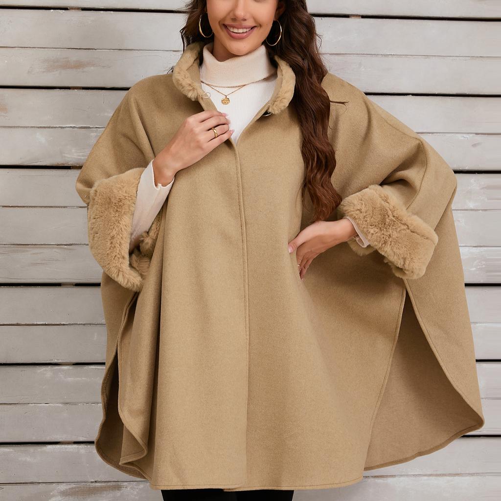 Women's Warm Shawl Wrap Poncho Cape Open Front Cardigan Shawls for Fall Winter Oversized Soft Faux Fur Cape Wrap Wool Coat Jacket Poncho for Women