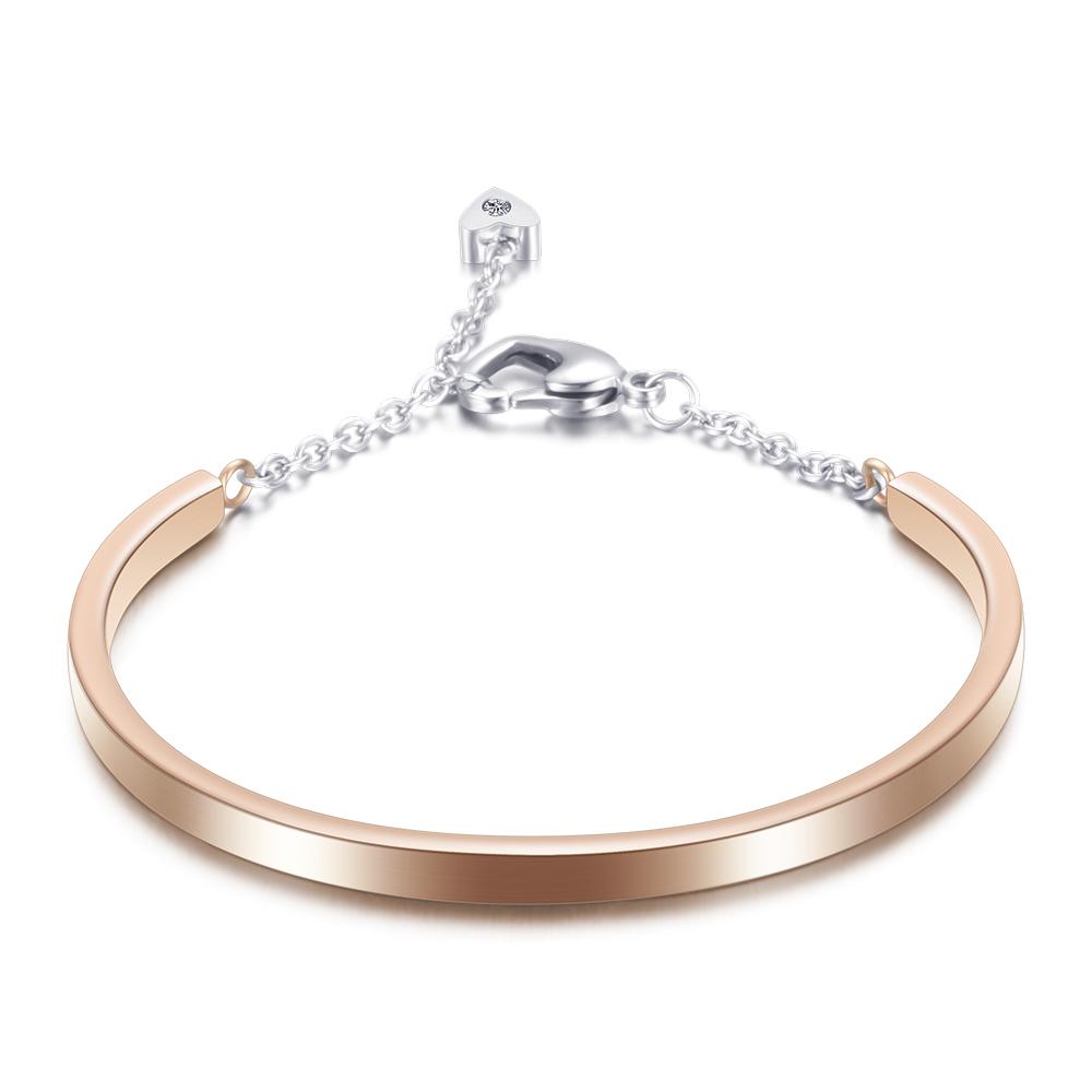 Gold-Color Cuff Bangle for Women One Row Crystal Stainless Steel Bracelet Bangle Jewelry Adjustable Chain
