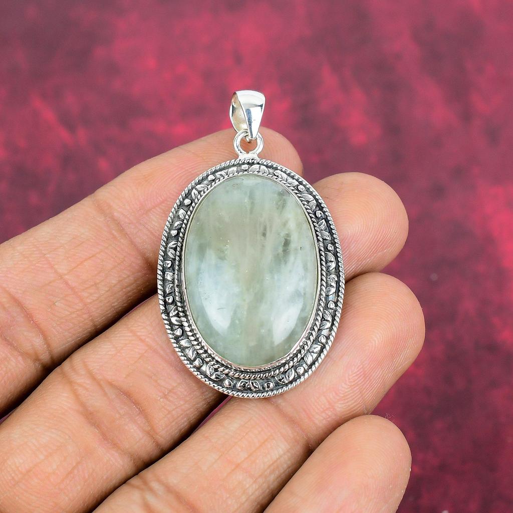 Aquamarine 925 Solid Sterling Silver Pendant, Handmade Gemstone Pendant Jewelry, Gifts For Wife Brand New Pendant