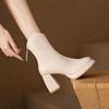 2024 Осень/Зима Новый Стиль Французские Сапоги На Высоком Каблуке Женские Круглые Сапоги Для Похудения Утолщенные Короткие Голые