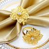 1Pcs Hotel Wedding Party Christmas Gold Metal Net Flower Napkin Holder Buckle Napkin Ring Mouth Cloth West Dinner Table Decor