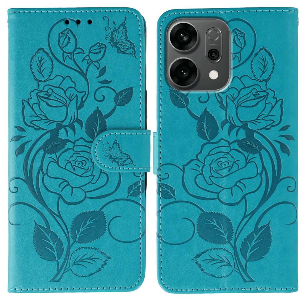 For Oppo Reno14 5G (Global) Case Wallet Stand Imprinted Rose Butterfly PU Leather Phone Cover
