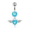 Angel Wing Feather Zircon Belly Ring with Heart-Shaped Diamond Buckle Piercing Jewelry