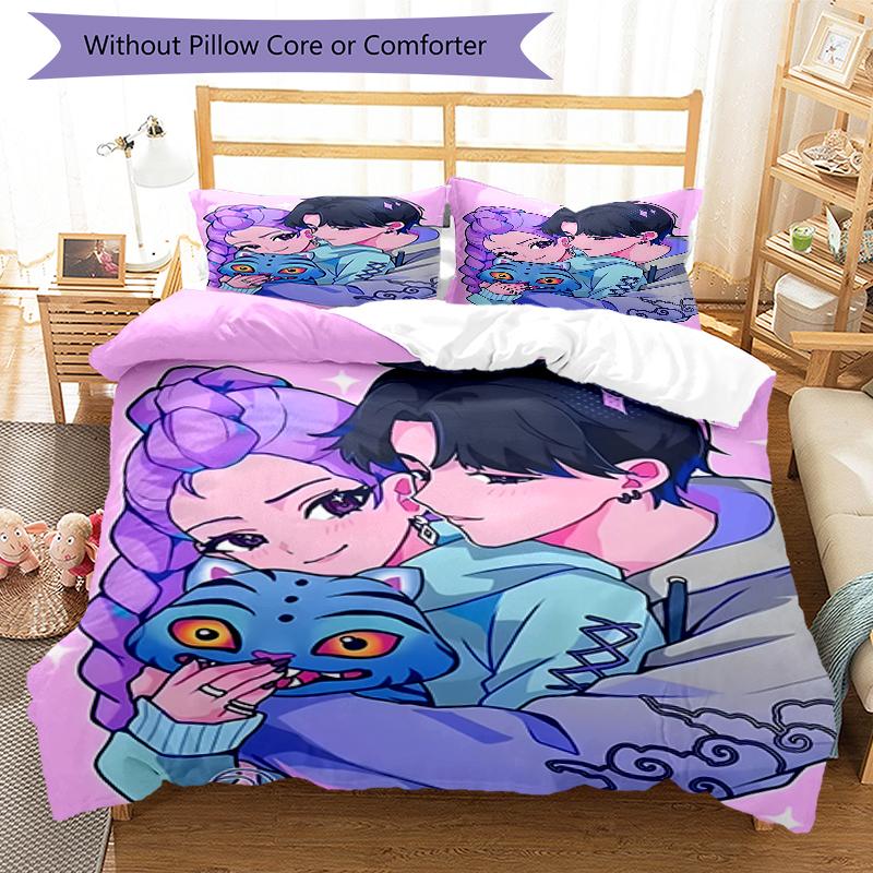 3pcs KPop Demon Hunters18 Design Cover Set - HD Printed Bedding with 1 Cover and 2 Pillowcases - Perfect for Home and Dorm Decor