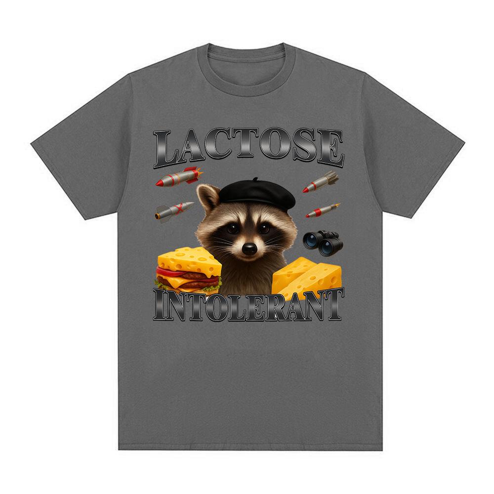 Lactose Intolerance Fun Raccoon Meme Pattern Tshirt 2026 New Hot Selling Mens Womens Fashion Cotton Casual Oversized Tshirt