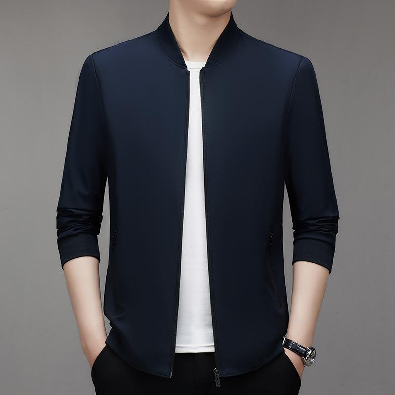 Весной популярные деловые куртки для молодых и средних мужчин, готовые однотонные мужские куртки с воротником-стойкой и застежкой-молнией для мужчин