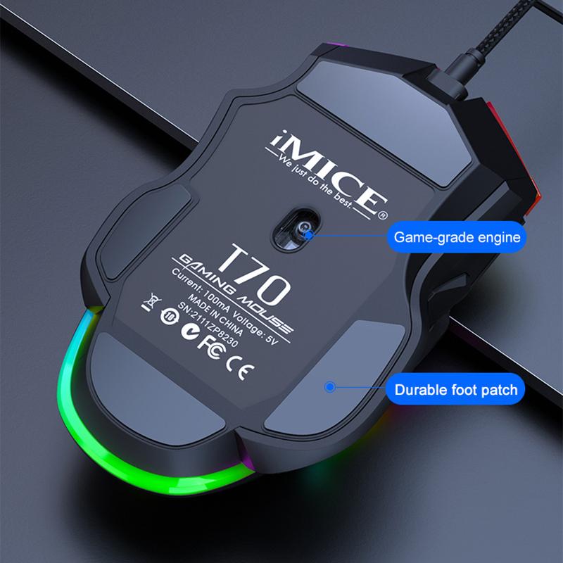 iMICE T70 Game Mouse 8D RGB Programmable Mice For Game Office Glowing 7200 DPI Gaming USB Wired 8 Buttons