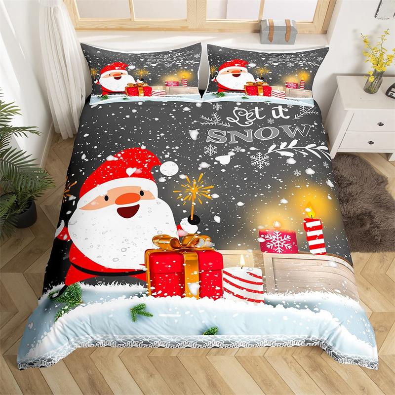 Merry Christmas Duvet Cover Deer Elk Red Bedding Set For Boys Girl Happy New Year Comforter Cover Winter Holiday Bedspread Cover