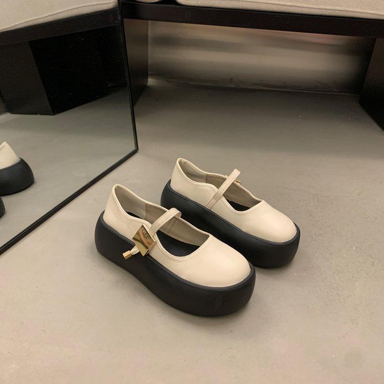 Черные туфли Мэри Джейн с толстой подошвой, женские летние туфли с круглым носком в стиле ретро, с неглубоким горлом, одинарные туфли