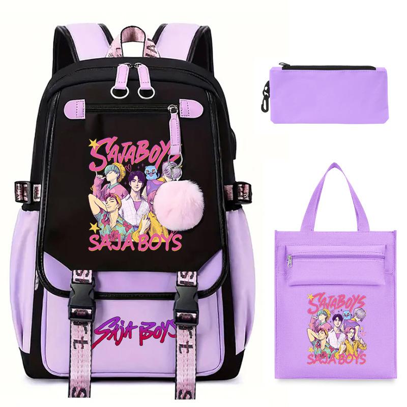 K-Pop Anime Cartoon Printing Casual Student Backpack Shoulder Bag Pencil Case Three-Piece Set