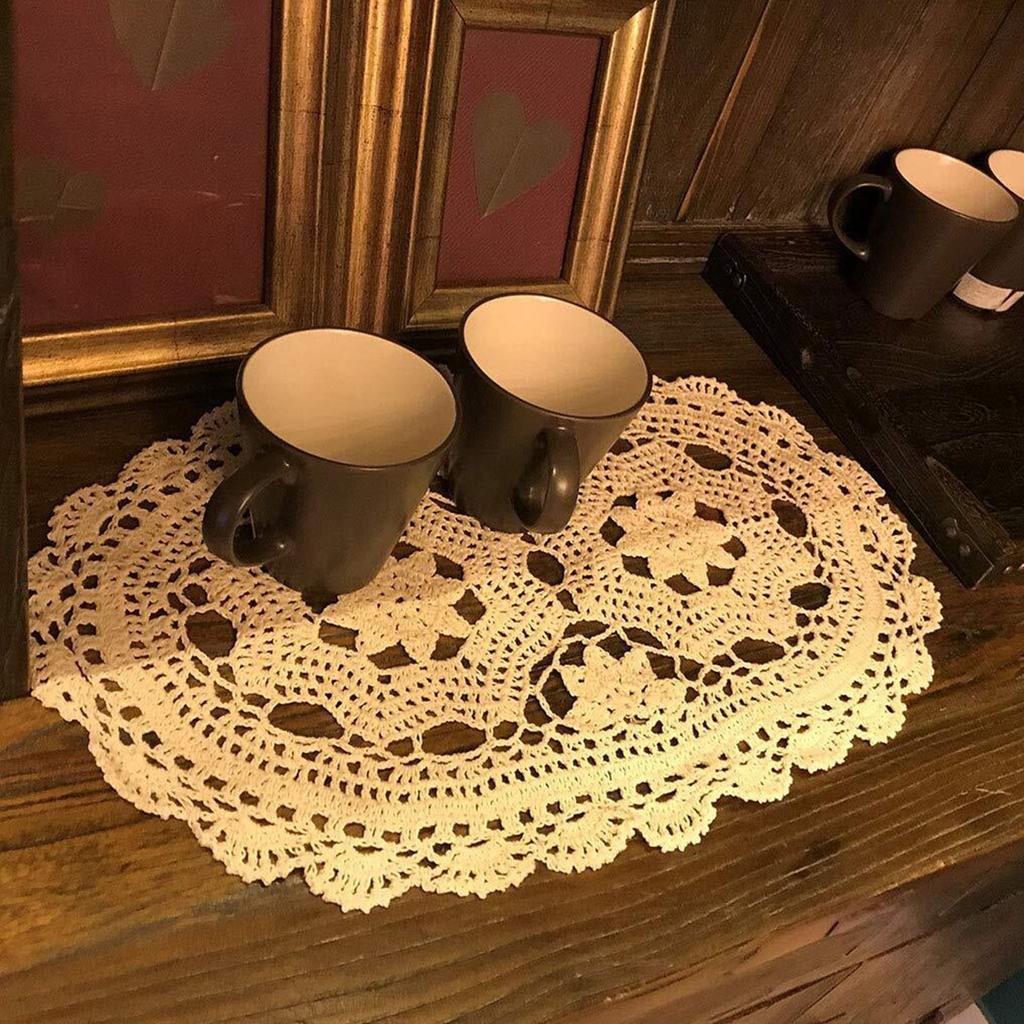 2 шт. овальный обеденный коврик крючком кружевная скатерть винтажная ручная работа вязаная крючком хлопчатобумажная скатерть с цветами