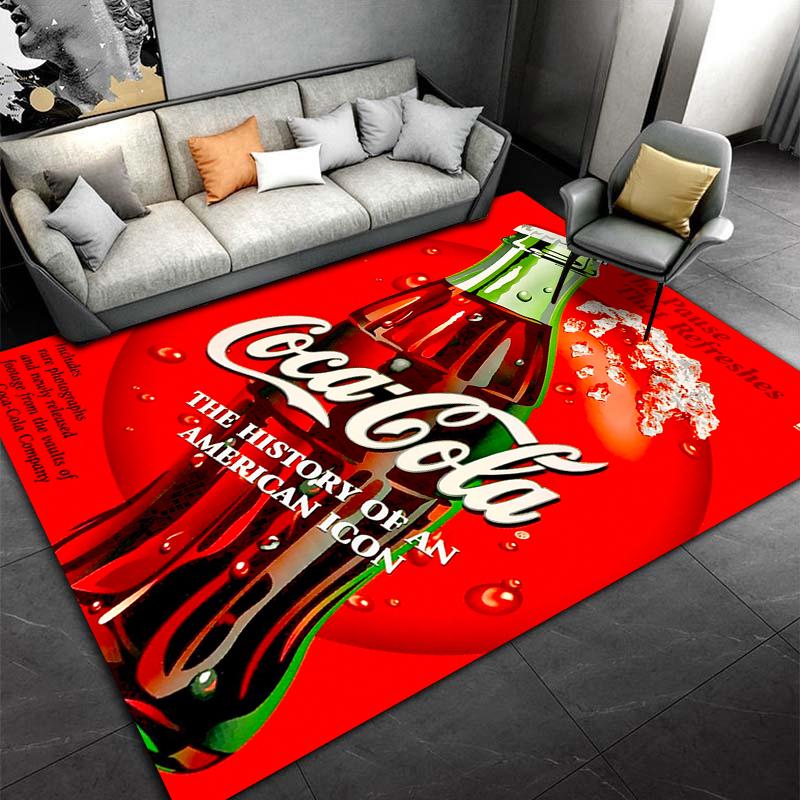 Red Coca-Cola Bottle Carpet with Logo and Text, Retro Style Design Suitable for use as an anti-slip for living room bedroom sofas