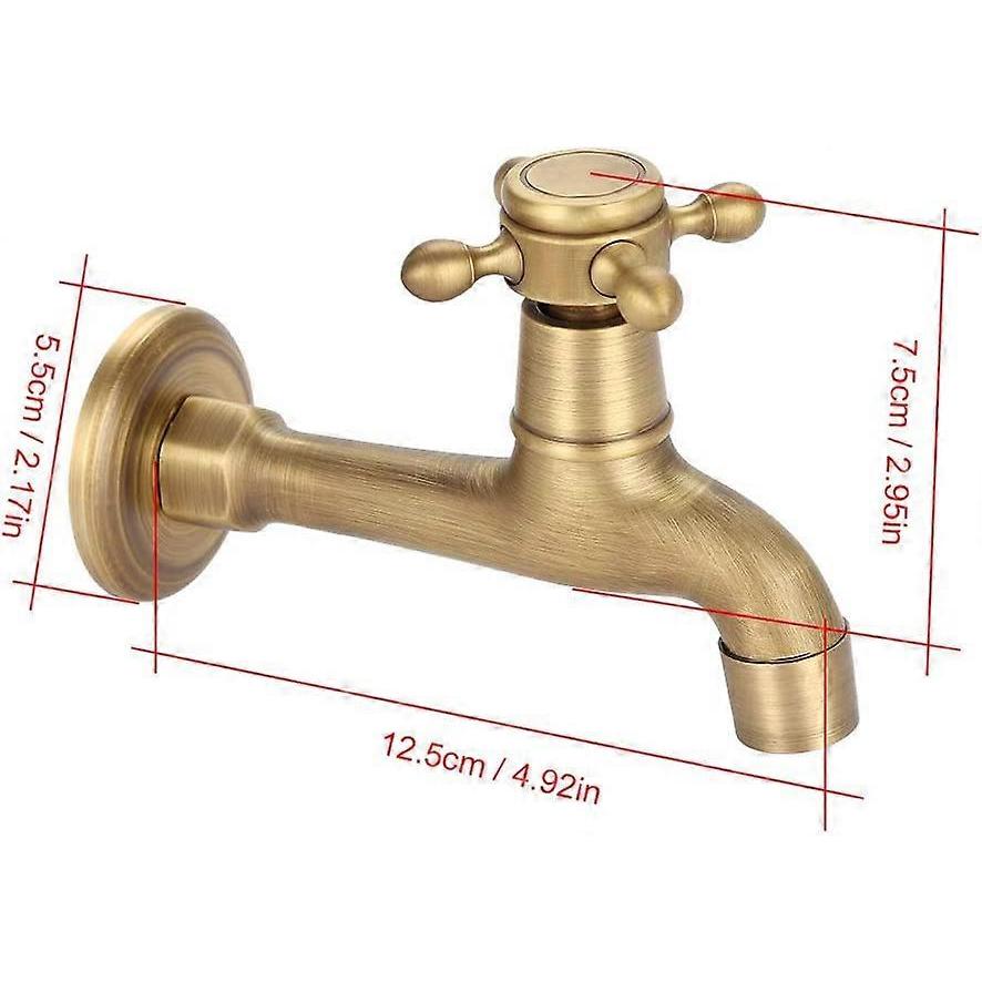 Wall Mounted Vintage Solid Brass Faucet Water Tap for Kitchen Sink Mop Pool(Long)