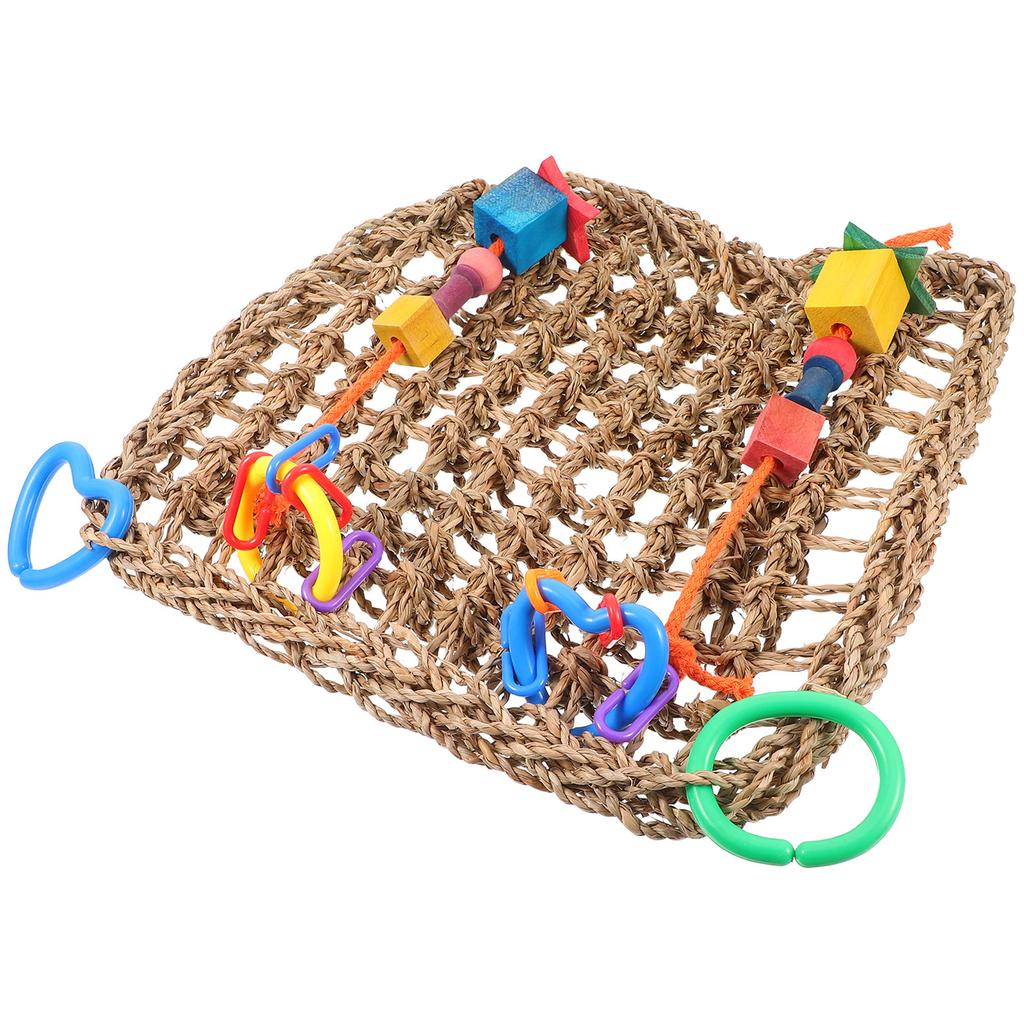 Grass Braided Parrot Chewing Climbing Net Swing Cage Accessories Promote Exercise Coordination for Small Birds Cockatiels