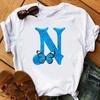 26 English Letters Butterfly Print Tshirt Short Sleeve Women Tops Graphic Harajuku Harajuku Sleeve Casual Aesthetic Clothes