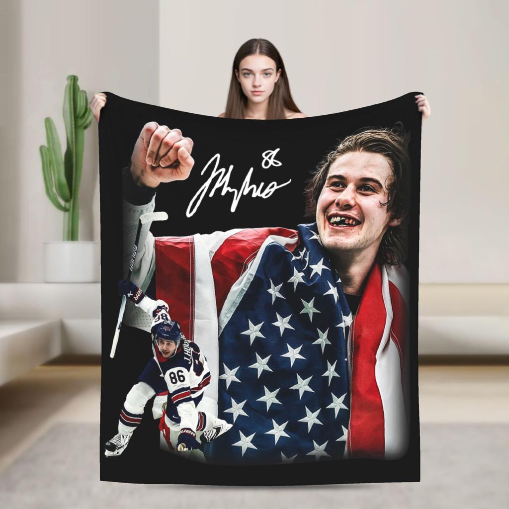 Jack Hughes USA Gold Medal Hockey Blanket Flannel Textile Decor Multi-function Warm Throw Blanket for Bedding Car Bedspread