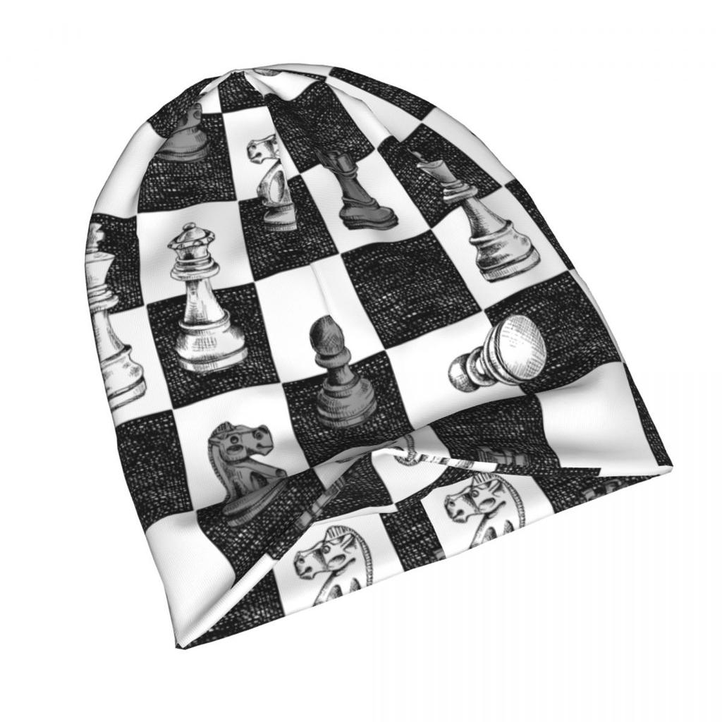 Board Game Chess Figures Checkered Accessories Beanies Black and White Checkboard Skullies Caps Stylish Hat Birthday Present