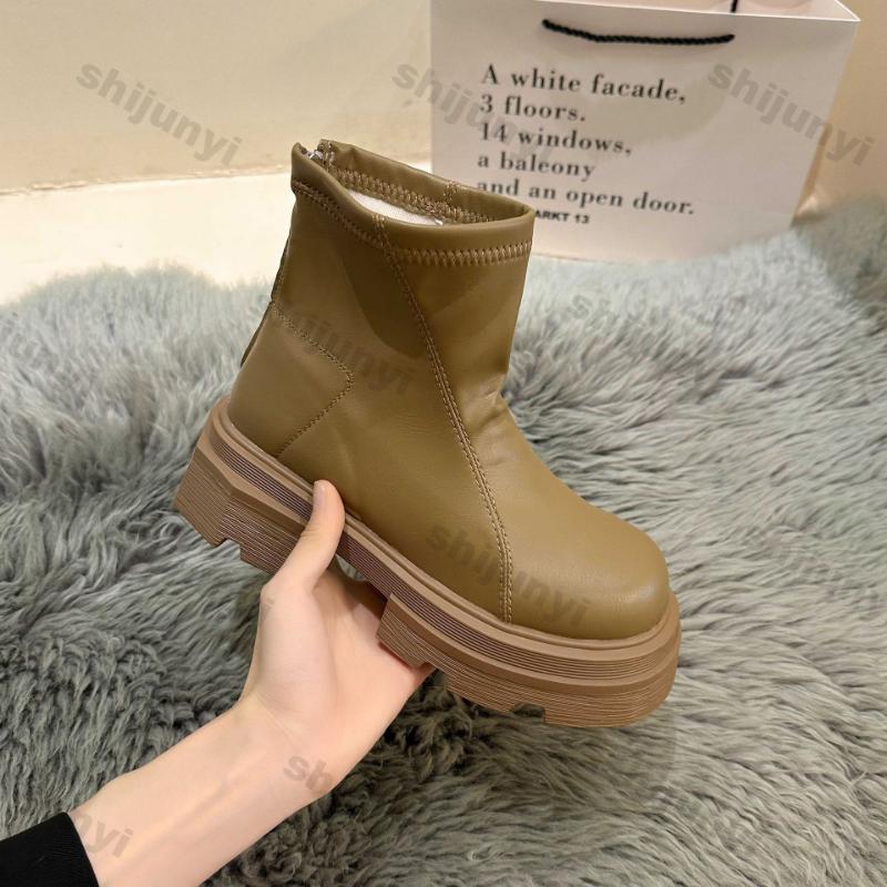 Модные женские ботильоны на платформе, из искусственной кожи, на толстой подошве, ботинки в стиле милитари, женские ботильоны с квадратным носком, слипоны, массивные короткие ботильоны Mujer