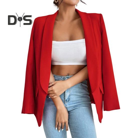 Женский костюм, пальто с лацканами, длинный рукав, открытая передняя расстегнутая планка, пиджак, однотонная свободная деловая верхняя одежда