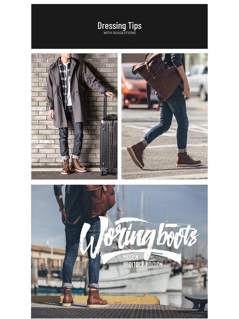 Мужские рабочие ботинки средней высоты из желтой коровьей кожи в стиле ретро