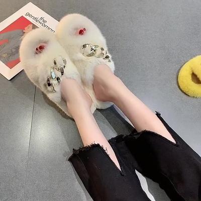 Тапочки Mao Mao женские носят цепочку ins прилив домашний интернет-знаменитость осень и зима слово толстая подошва хлопковые тапочки весна и лето