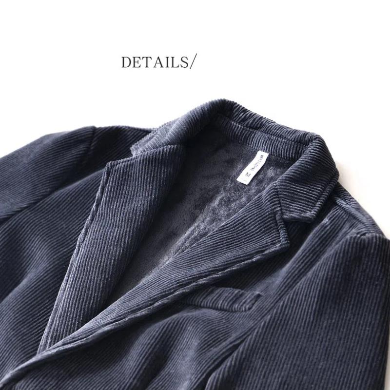 Осеннее и зимнее теплое пальто, мужские пригородные британские костюмы и блейзеры, вельветовая флисовая куртка, однотонные утепленные куртки в простом стиле