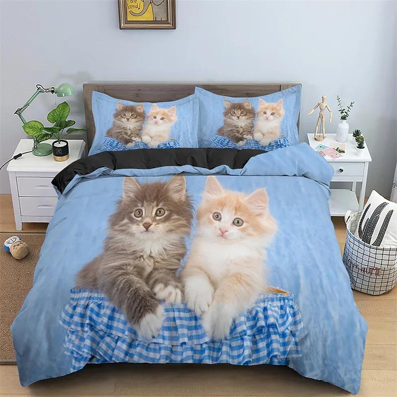 2026 Cat Duvet Cover Set Pet Cats Pattern Twin Bedding Set Cute Kitten For Polyester Mysterious Black Cat King Size Quilt Cover
