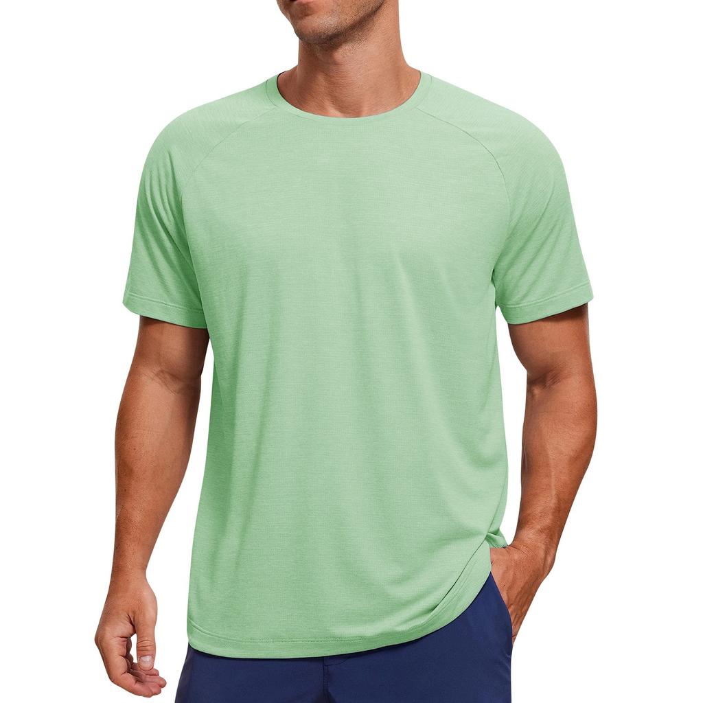 Men's Casual Fashion Shoulder Insert Round Neck Short Sleeved Solid Color T-shirt