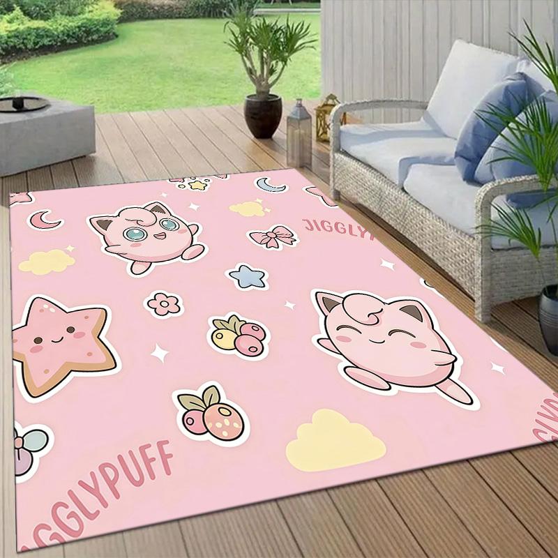 Jigglypuff Flannel Pattern Square Carpet,Area Rug,Carpet Rug for Living Room Bedroom Sofa Playroom Decor,Non-slip Floor Mat
