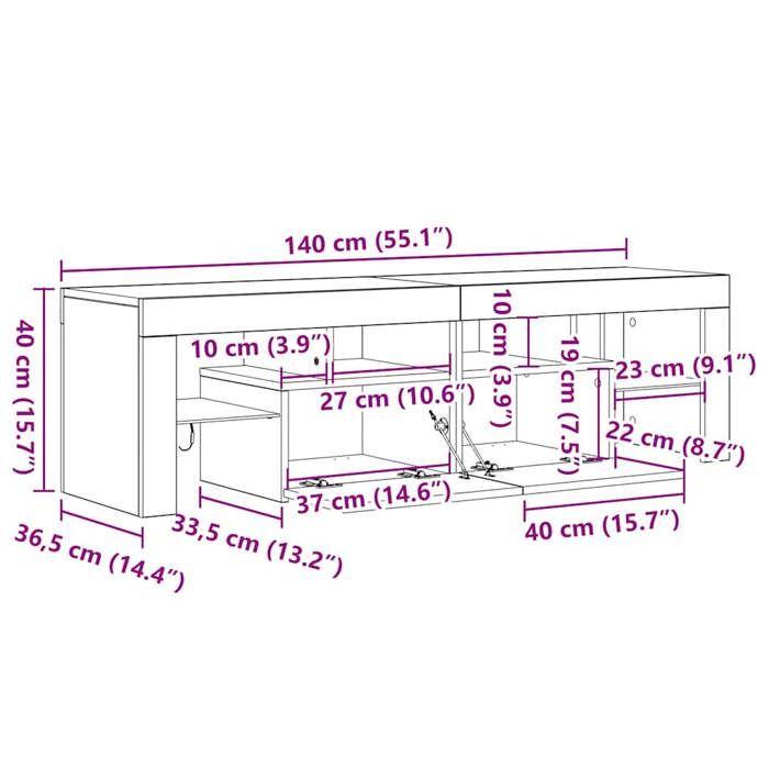 vidaXL Meuble TV avec lumières LED vieux bois bois d'ingénierie, support TV, meuble multimédia, console TV, meuble hifi, 856303
