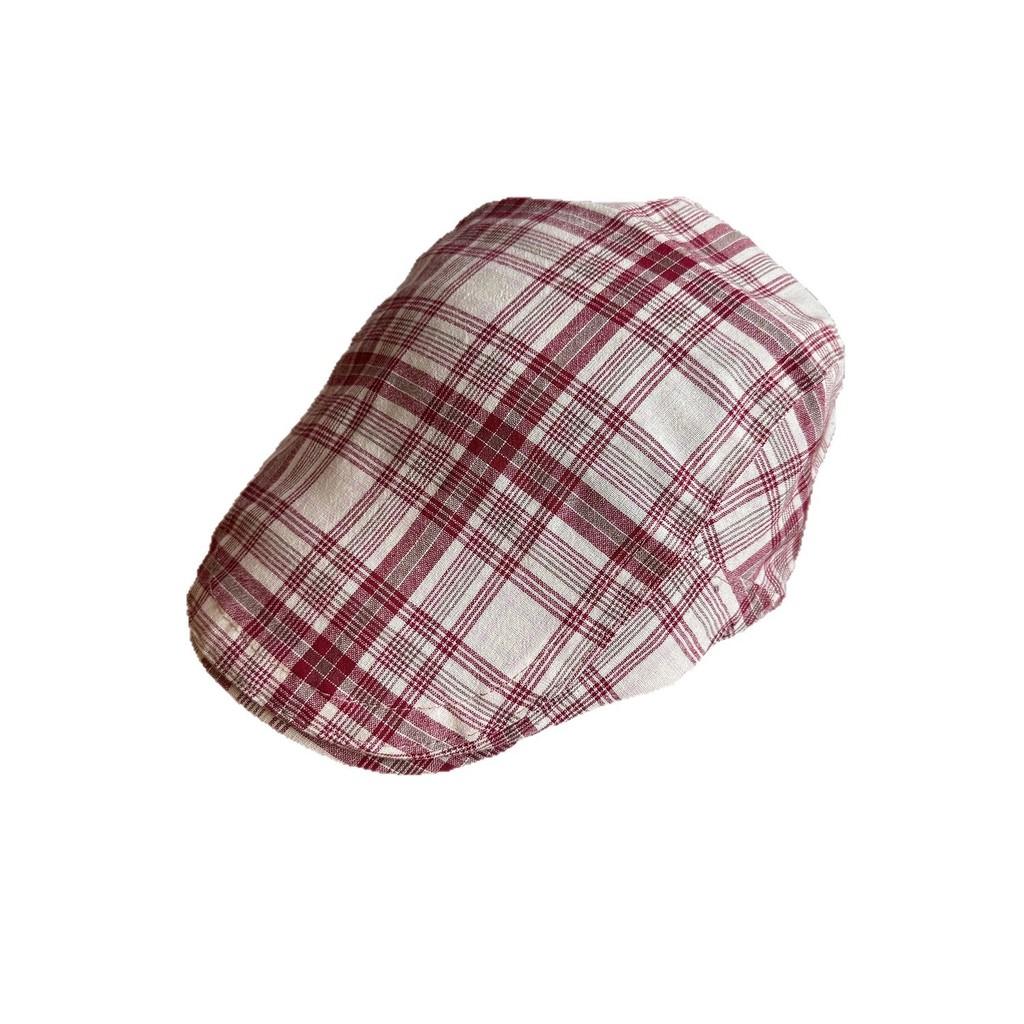 Women Grid Summer Beret Hat Short Brim Cotton Blend Material Sun Sunlight Block