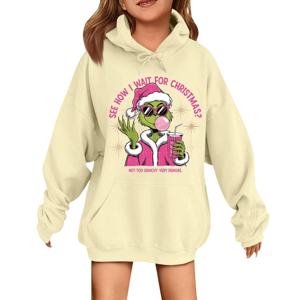 Children's Fashionable Casual Long-sleeved Loose Christmas Print Pullover Hooded Sweatshirt