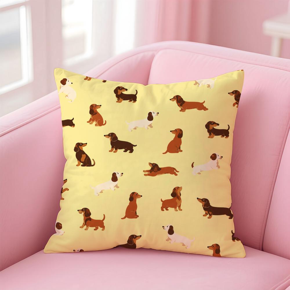 Chic Dachshund Cushion Cover Short Plush Soft DoubleSided Printing Pillow Case Cozy Sofa Bedroom Home Decor Gift