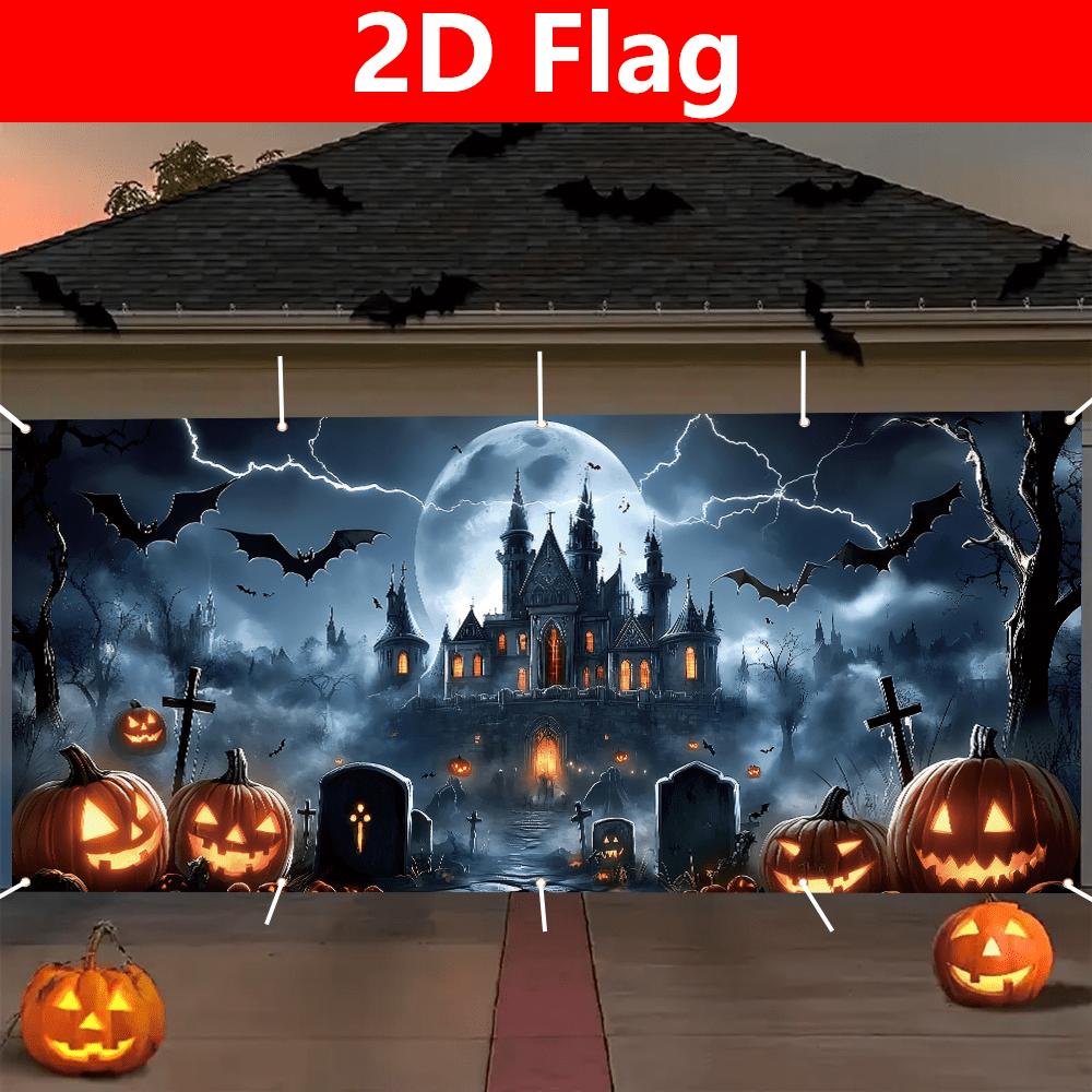 2D plane [ ] 1 piece 2D Halloween garage decoration party banner castle and cemetery horror