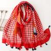 Красный Клетчатый Роскошный Женский Вискозный Шарф Шаль Принт Хлопок Лен На Ощупь Кисточка Мусульманский Хиджаб Обертывание Тюрбан Пашмина