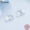 BAMOER, стерлинговое серебро 925 пробы, элегантное качество, жемчужные пряжки для ушей, кубический цирконий для женщин, вечерние ювелирные украшения