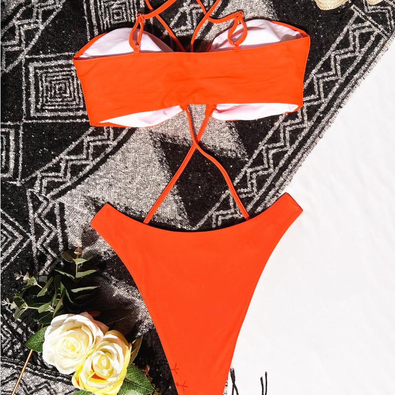 Женский купальник, сплошной цвет, цельный купальник с вырезом на бретельках, сексуальное бикини, бразильская пляжная одежда