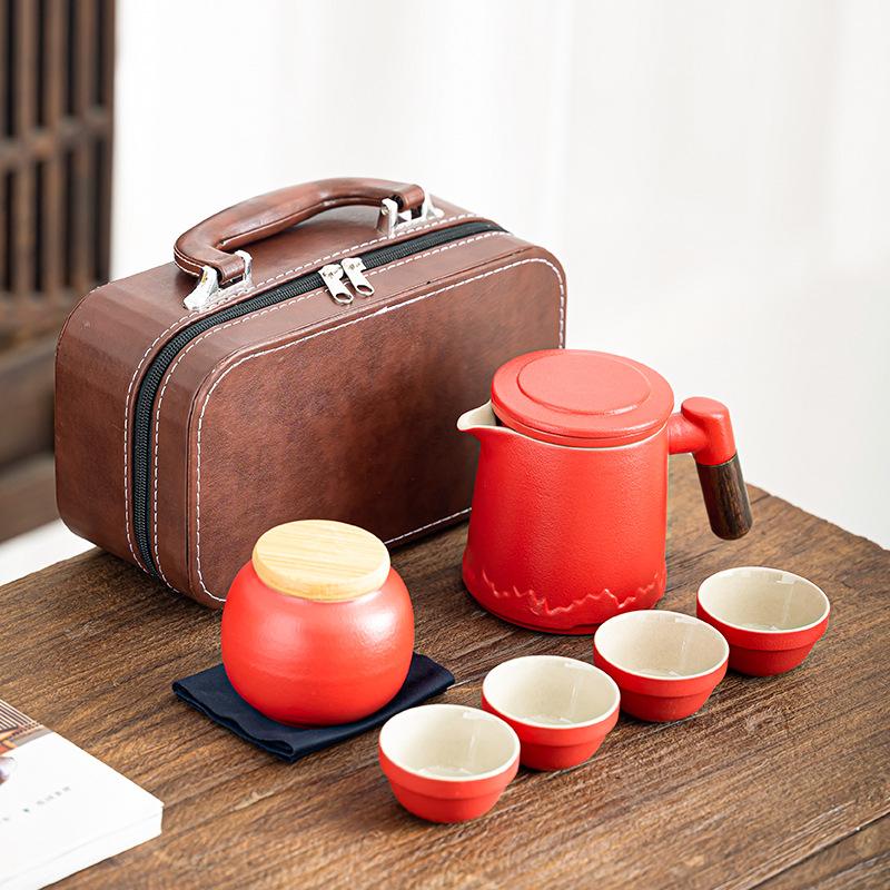 Portable Travel Tea Set, Small Set, Portable Outdoor Camping, Express Customer Cup, One Pot, Four Cups, Teapot Business Gift.