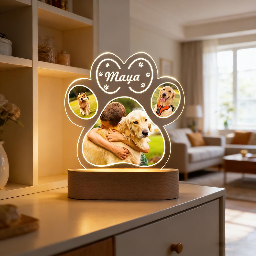 Custom Pet Photo Night Light Dog Memorial Gift Glowing LED Acrylic Light Personalized Picture Gift Home Decor For Pet Owners