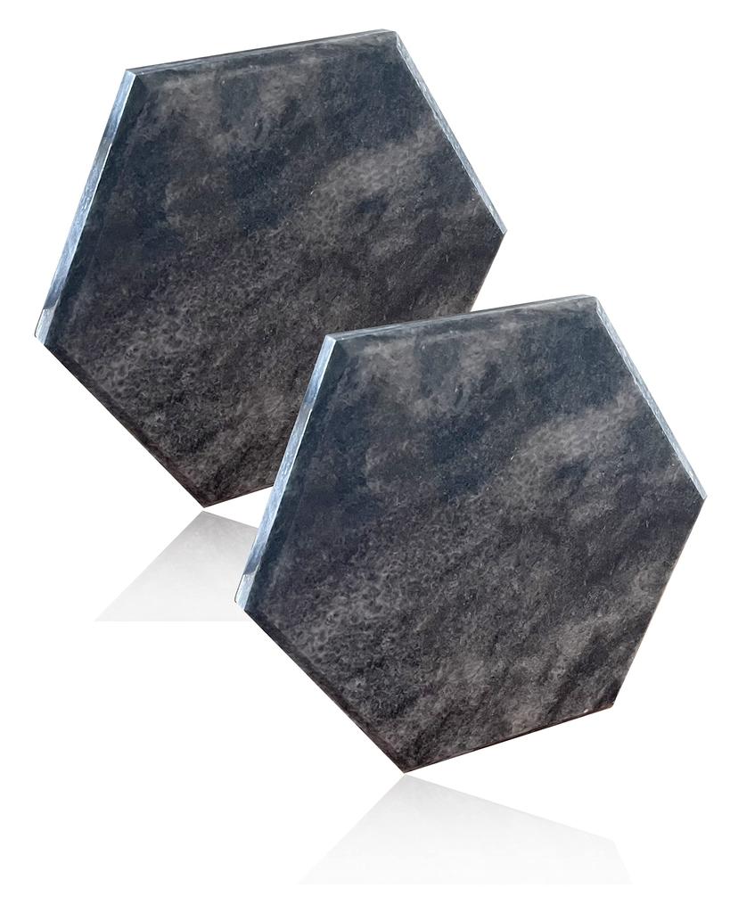 ROOMASTER Marble Coasters, Set of 2, Accessory Tray, Natural Stone (Black-Ash, Hexagonal)