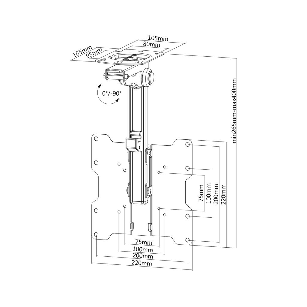 Cabletech 17"-37" TV mount for ceiling/slope mounting