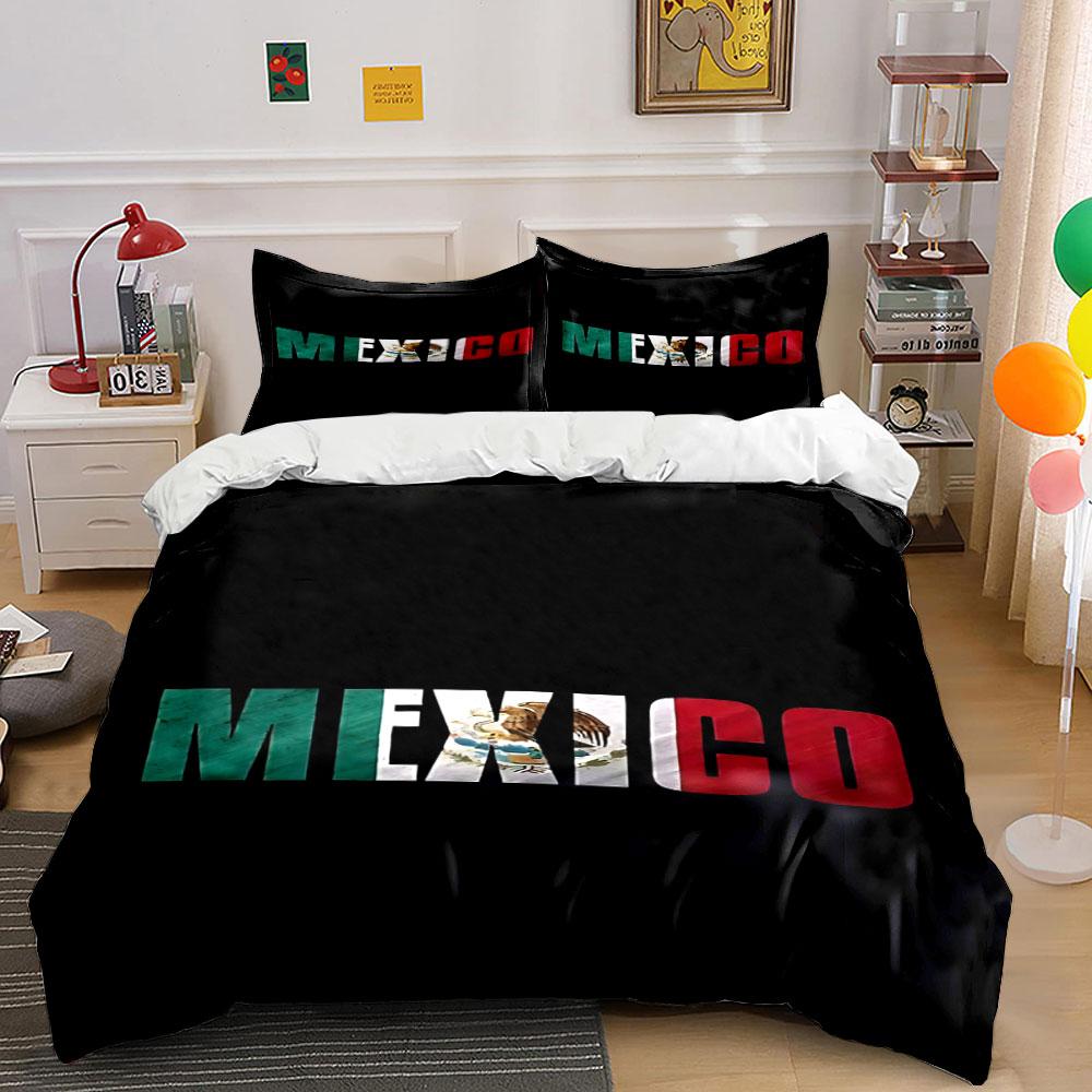 "Mexico flag letters design." Bedding sets Duvet cover sets Duvet covers Pillowcases(1*Duvet Cover 2*Pillowcases without duvet insert)