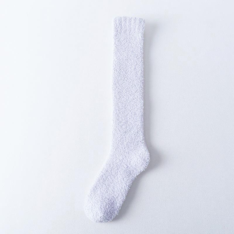 Зимние теплые длинные женские носки из кораллового флиса, толстые плюшевые домашние нескользящие носки-тапочки, повседневные простые чулки для сна