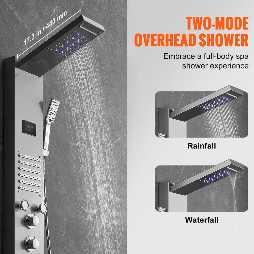 Shower Panel Tower System 6 Modes Hydroelectricity LED Stainless Steel