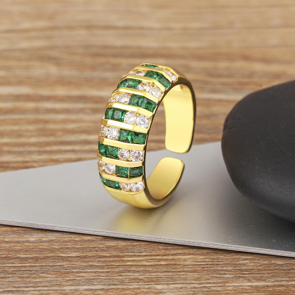 Nidin Classic Minimalist Opening Rings For Women Rose Red/Green Color AAA Zircon Adjustable Finger Ring Female Personality Gift