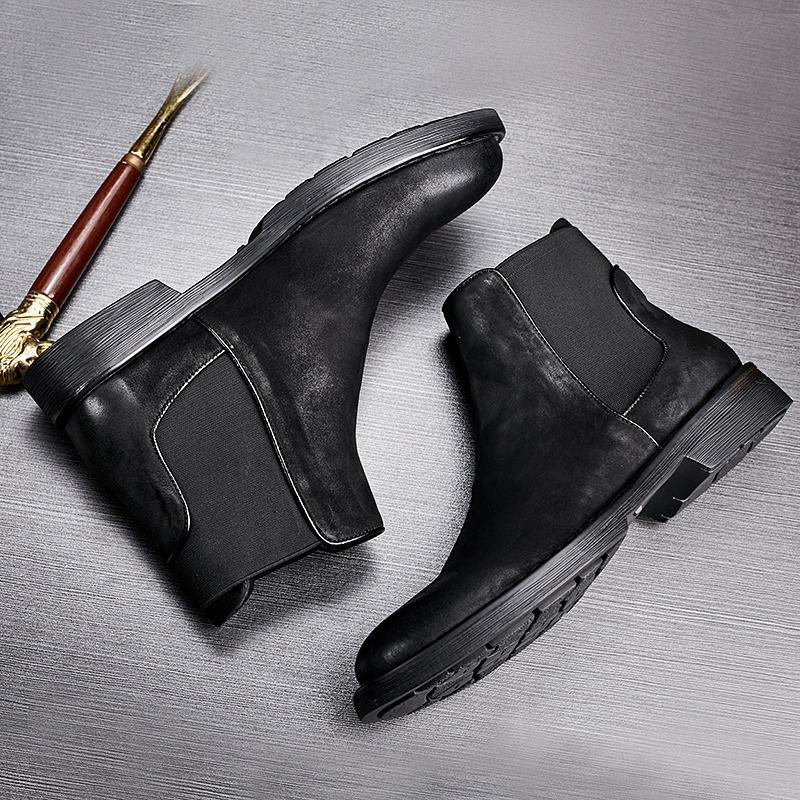 Chelsea Boots Men's High-Top Leather Shoes Locomotive Boots Men's Boots Winter Velvet Cotton Shoes Leather Boots Mid-Top Martin Boots Men