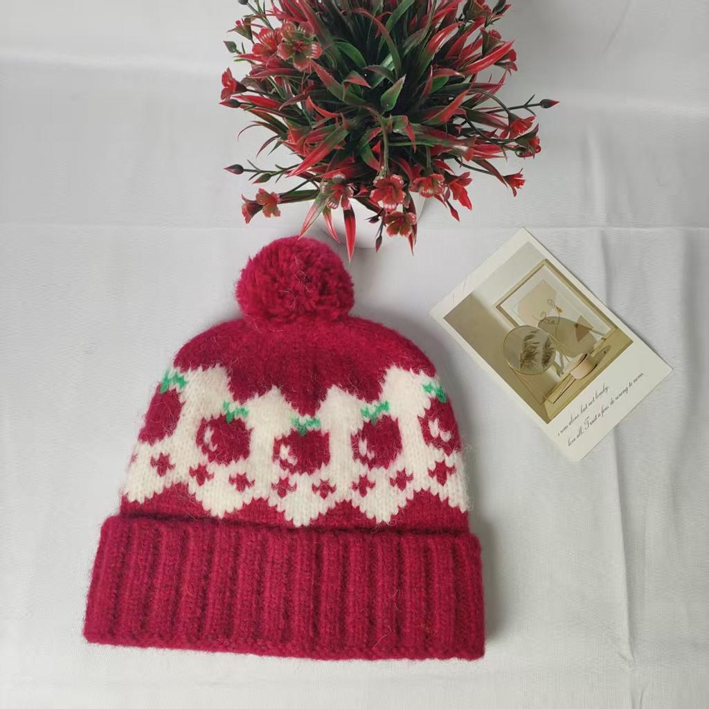 Autumn and winter new Fair Island wind hairball wool hat cold-proof and warm ear protection knitted hat fashionable versatile pullover hat