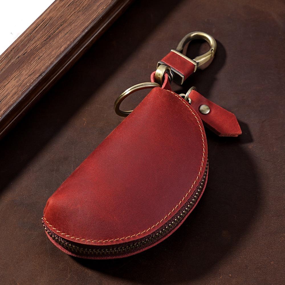 Multi-Color Key Case with Carabiner Crazy Horse Leather Key Storage Bag Leather Key Holder Car Key